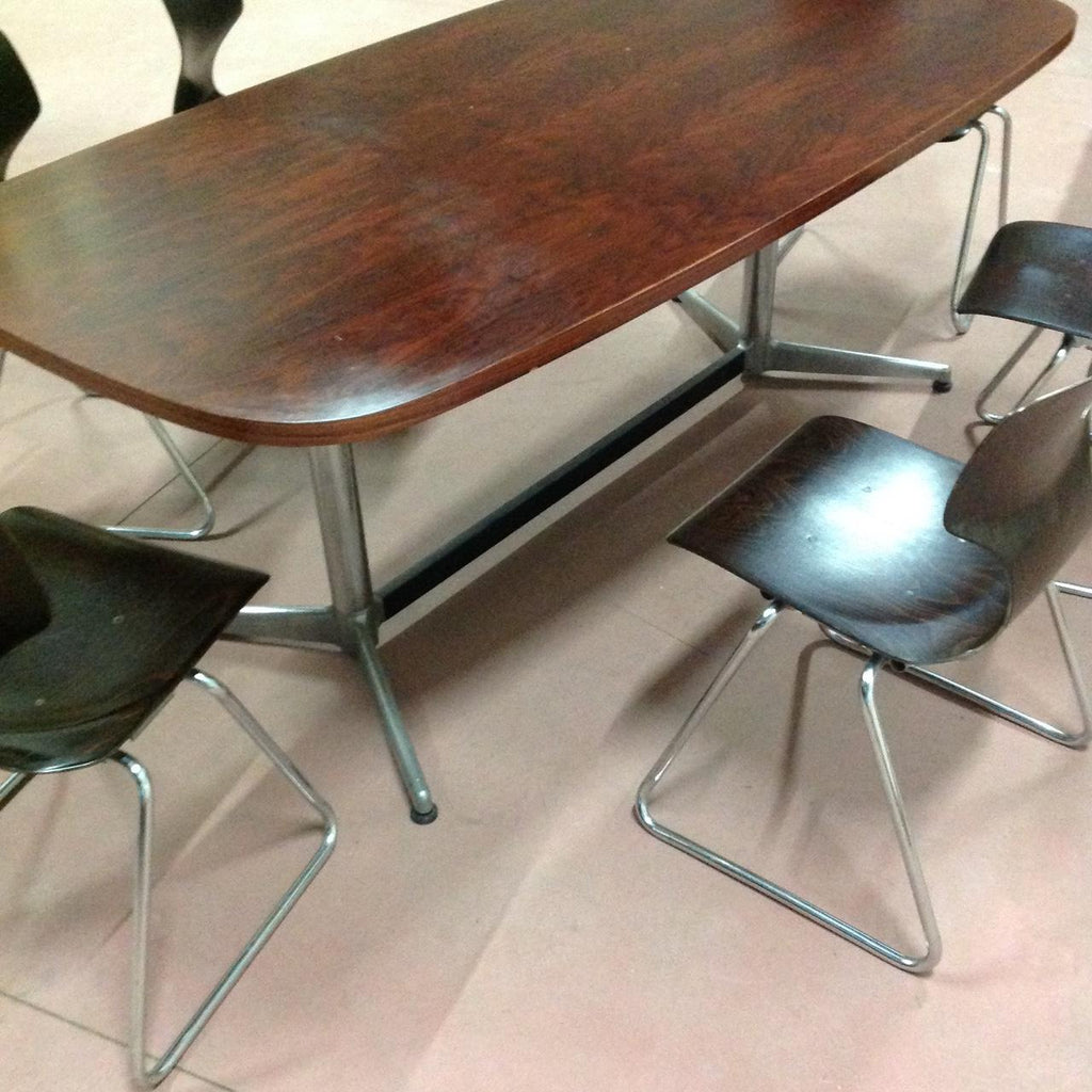 GRANDE TAVOLO ANNI '60 IN MOGANO E ALLUMINIO - STILE FRANCO ALBINI