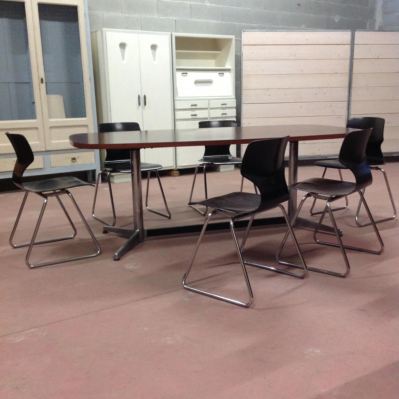 GRANDE TAVOLO ANNI '60 IN MOGANO E ALLUMINIO - STILE FRANCO ALBINI